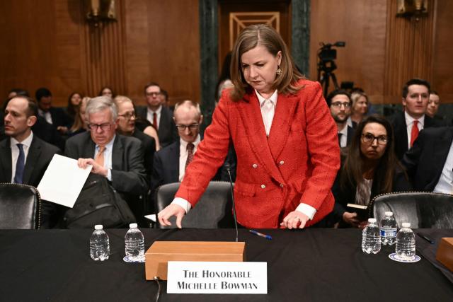US Federal Reserve Vice Chair for Supervision Michelle Bowman arrives to testify during a Senate Committee on Banking, Housing, and Urban Affairs hearing titled "Update from the Prudential Regulators: Rightsizing Regulation to Promote American Opportunity," on Capitol Hill in Washington, DC on February 26, 2026. (Photo by Brendan SMIALOWSKI / AFP)