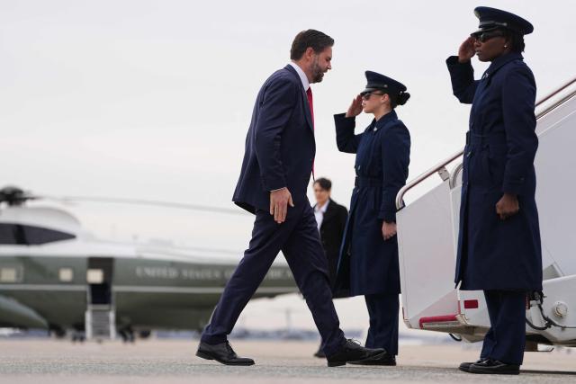 Vice President JD Vance boards Air Force Two at Joint Base Andrews, Maryland, on February 26, 2026, en route to Wisconsin. Vance is celebrating President Donald Trump administration's accomplishments following the State of the Union address. (Photo by Matt Rourke / POOL / AFP)