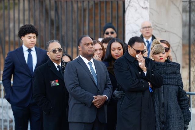 The family of Reverend Jesse Jackson waits as the casket of US civil rights leader arrives to lie in repose at the Rainbow PUSH Coalition headquarters in Chicago, Illinois, on February 26, 2026. Veteran US civil rights activist Reverend Jesse Jackson, one of the nation's most influential Black voices, died earlier this month at the age of 84. Jackson, a Baptist minister, had been a civil rights leader since the 1960s, when he marched with Martin Luther King Jr. and helped fundraise for the cause. (Photo by KAMIL KRZACZYNSKI / AFP)