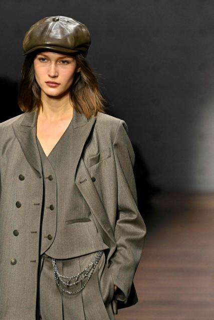 A model presents a creation during the Armani fashion show as part of the Milan Fashion Week Womens-Mens collection Fall-Winter 2026-2027, in Milan on February 26, 2026. (Photo by Andreas SOLARO / AFP)