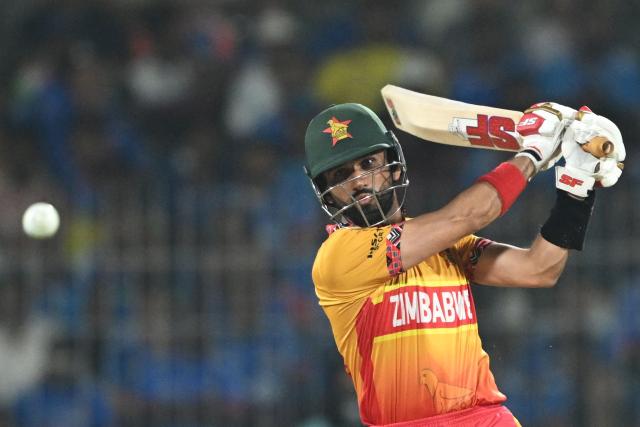 Zimbabwe's captain Sikandar Raza plays a shot during the 2026 ICC Men's T20 Cricket World Cup Super Eights match between India and Zimbabwe at the MA Chidambaram Stadium in Chennai on February 26, 2026. (Photo by R. Satish BABU / AFP)