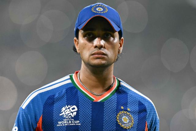 India’s Abhishek Sharma looks on during the 2026 ICC Men's T20 Cricket World Cup Super Eights match between India and Zimbabwe at the MA Chidambaram Stadium in Chennai on February 26, 2026. (Photo by Sajjad HUSSAIN / AFP)