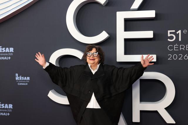 French director and actress Dominique Cabrera poses on the red carpet upon arrival for the 51st edition of the Cesar Film Awards ceremony at the Olympia venue in Paris on February 26, 2026. (Photo by ALAIN JOCARD / AFP)