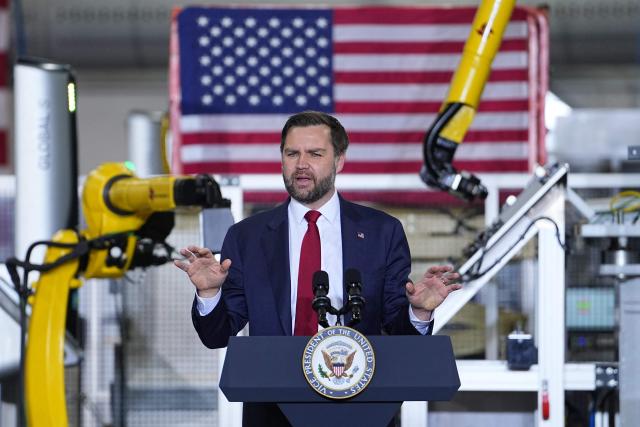 US Vice President JD Vance speaks as he visits Pointe Precision, a machining facility in Plover, Wisconsin, on February 26, 2026. Vance is celebrating President Donald Trump administration's accomplishments following the State of the Union address. (Photo by Matt Rourke / POOL / AFP)
