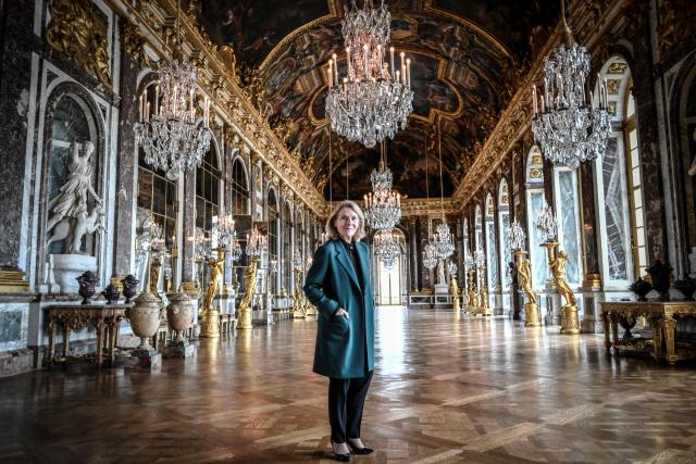 (FILES) President of the Palace of Versailles (Chateau de Versailles) Catherine Pegard poses at the Galerie des Glaces (Hall of Mirrors) at the Chateau de Versailles (Palace of Versailles) in Versailles near Paris, on June 5, 2020, on the eve of it re-opening after 82 days of closure due to the novel coronavirus (COVID-19) outbreak. Catherine Pegard, advisor to Emmanuel Macron, will take over as Minister of Culture from Rachida Dati, who has left to campaign for the Paris municipal election, the Elysee announced in a statement on February 26, 2026. (Photo by STEPHANE DE SAKUTIN / AFP)