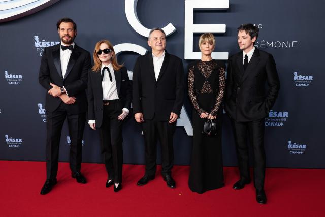 (From L) French actor Laurent Lafitte, French actress Isabelle Huppert, French director and screenwriter Thierry Klifa, French actress Marina Fois and French actor Raphael Personnaz pose on the red carpet upon arrival for the 51st edition of the Cesar Film Awards ceremony at the Olympia venue in Paris on February 26, 2026. (Photo by ALAIN JOCARD / AFP)