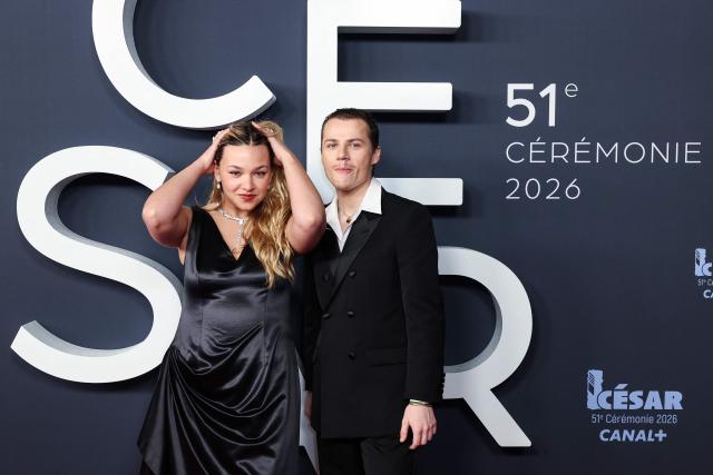 French actress Anja Verderosa (L) and French actor Felix Lefebvre pose on the red carpet upon arrival for the 51st edition of the Cesar Film Awards ceremony at the Olympia venue in Paris on February 26, 2026. (Photo by ALAIN JOCARD / AFP)