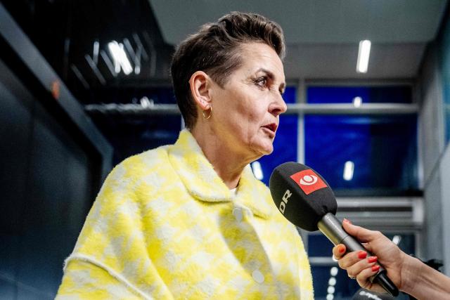 Chairwoman of Denmark's Green Left party (SF) Pia Olsen Dyhr arrives at Danmark Radio to participate in the party leader debate in Copenhagen, Denmark, on February 26, 2026. Denmark's Prime Minister Mette Frederiksen said that she had scheduled this year's general election for March 24. (Photo by Mads Claus Rasmussen / Ritzau Scanpix / AFP) / Denmark OUT