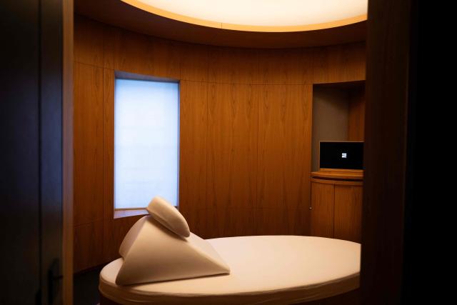 This photograph shows the "check-up" room at Zoi's medical centre, a start-up offering personalised medical check-ups, in Paris on February 24, 2026. (Photo by Anna KURTH / AFP)