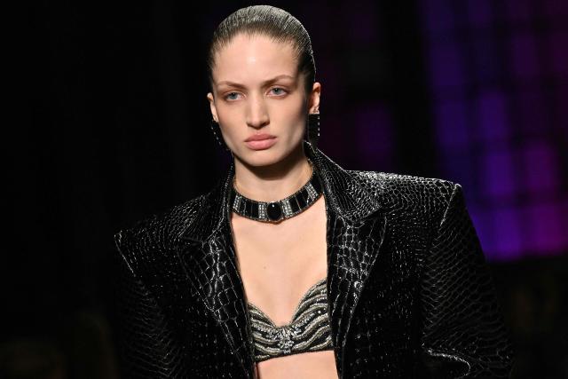 A model presents a creation by Cavalli during a fashion show as part of the Milan Fashion Week Women's collection Fall-Winter 2026-2027 in Milan on February 26, 2025. (Photo by Andreas SOLARO / AFP)