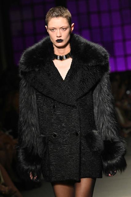 A model presents a creation by Cavalli during a fashion show as part of the Milan Fashion Week Women's collection Fall-Winter 2026-2027 in Milan on February 26, 2025. (Photo by Andreas SOLARO / AFP)