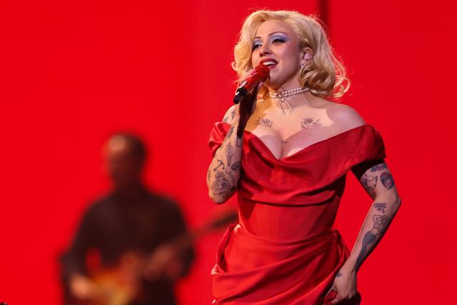 Chilean singer Mon Laferte performs on stage during the 65th Vina del Mar International Song Festival in Vina del Mar, Chile, on February 26, 2026. (Photo by Javier TORRES / AFP)