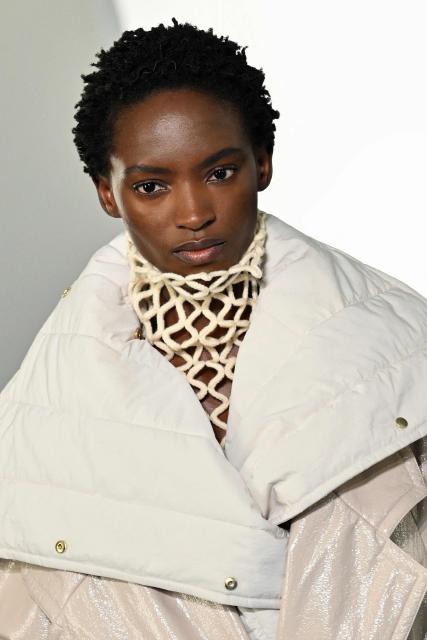 A model presents a creation by Sportmax during the Womens's ready-to-wear Fall/Winter 2026 collection fashion as part of the Milan Fashion Week, in Milan on February 27, 2025. (Photo by Andreas SOLARO / AFP)