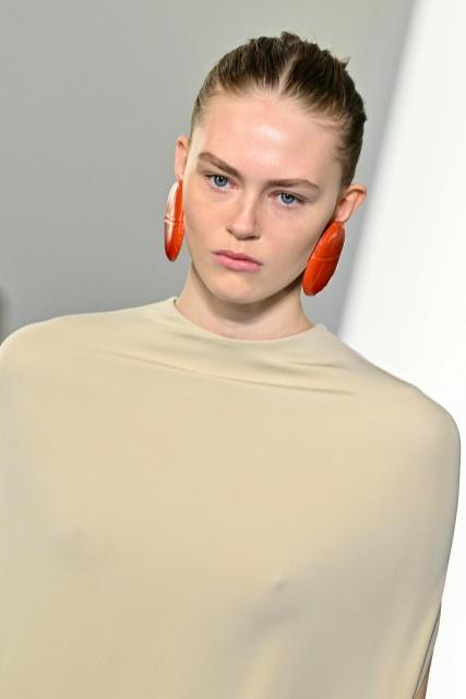 A model presents a creation by Sportmax during the Womens's ready-to-wear Fall/Winter 2026 collection fashion as part of the Milan Fashion Week, in Milan on February 27, 2025. (Photo by Andreas SOLARO / AFP)