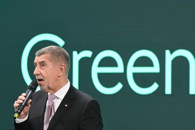 Czech Prime Minister Andrej Babis delivers a speech during the opening of the new battery systems assembly hall at the Skoda factory in Mlada Boleslav city on February 27, 2026. Skoda’s main plant is now the first Volkswagen Group site in Europe to produce cell-to-pack battery systems for use in electric vehicles. (Photo by Michal Cizek / AFP)
