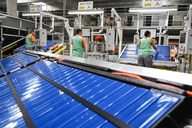The new battery systems assembly hall is seen during its opening at the Skoda factory in Mlada Boleslav city on February 27, 2026. Skoda’s main plant is now the first Volkswagen Group site in Europe to produce cell-to-pack battery systems for use in electric vehicles. (Photo by Michal Cizek / AFP)