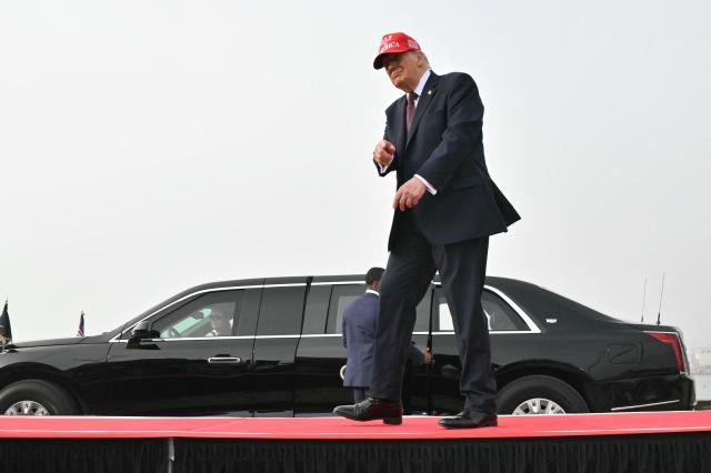 US President Donald Trump departs after delivering remarks about energy at the Port of Corpus Christi in Texas, on February 27, 2026. (Photo by Mandel NGAN / AFP)