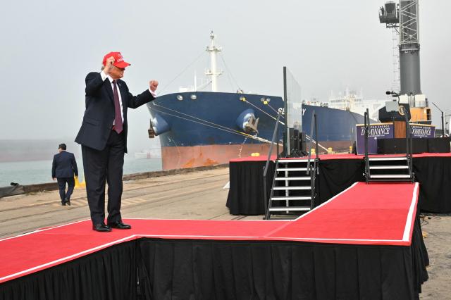 US President Donald Trump departs after delivering remarks about energy at the Port of Corpus Christi in Texas, on February 27, 2026. (Photo by Mandel NGAN / AFP)
