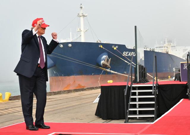 US President Donald Trump departs after delivering remarks about energy at the Port of Corpus Christi in Texas, on February 27, 2026. (Photo by Mandel NGAN / AFP)