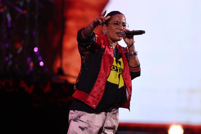Chilean singer Anita Tijoux performs during the 65th Vina del Mar International Song Festival in Vina del Mar, Chile on February 27, 2026 (Photo by Javier TORRES / AFP)