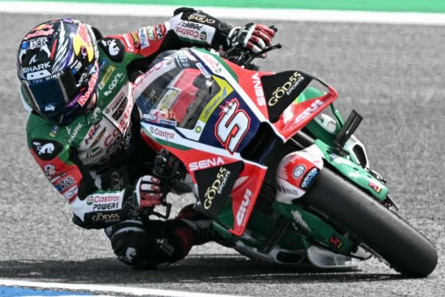 Castrol Honda LCR's French rider Johann Zarco rides during the free practice 2 session of the MotoGP Thailand Grand Prix at the Buriram International Circuit in Buriram on February 28, 2026. (Photo by Lillian SUWANRUMPHA / AFP)