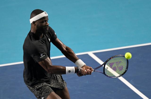 US' Frances Tiafoe returns to compatriot Brandon Nakashima during the 2026 Mexico ATP 500 Tennis Open men's singles tennis semi-final match at the Arena GNP Seguros in Acapulco, Guerrero State, Mexico on February 27, 2026. (Photo by Alfredo ESTRELLA / AFP)