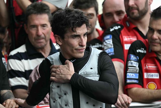 Second-placed Ducati Lenovo Team's Spanish rider Marc Marquez looks on after the qualifying session of the MotoGP Thailand Grand Prix at the Buriram International Circuit in Buriram on February 28, 2026. (Photo by Lillian SUWANRUMPHA / AFP)