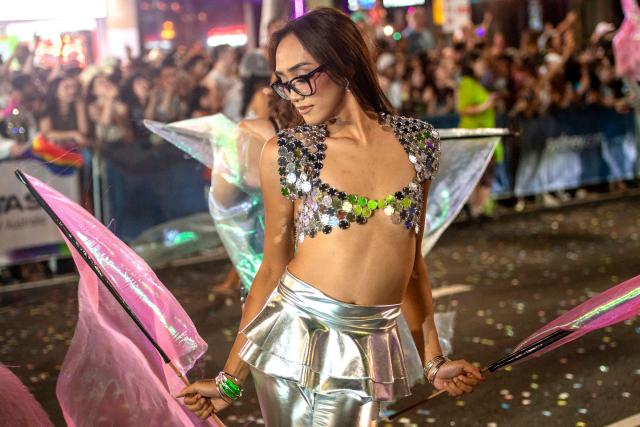 A participant takes part in the 48th Sydney Gay and Lesbian Mardi Gras Parade in Sydney on February 28, 2026. (Photo by AFP)
