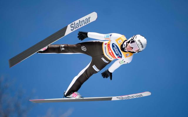 Slovenia's Nika Prevc is pictured during the training before the Women's Normal Hill HS90 competition at the FIS Ski Jumping World Cup in Hinzenbach, Austria, on February 28, 2026. (Photo by GEORG HOCHMUTH / APA / AFP) / Austria OUT