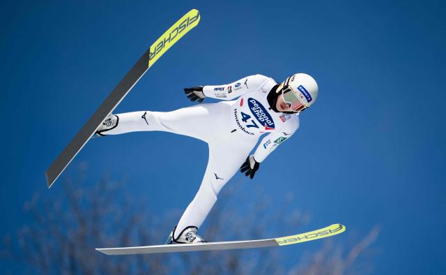 Japan's Nozomi Maruyama is pictured during the training before the Women's Normal Hill HS90 competition at the FIS Ski Jumping World Cup in Hinzenbach, Austria, on February 28, 2026. (Photo by GEORG HOCHMUTH / APA / AFP) / Austria OUT