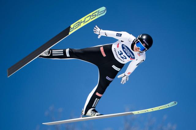 Norway's Silje Opseth is pictured during the training before the Women's Normal Hill HS90 competition at the FIS Ski Jumping World Cup in Hinzenbach, Austria, on February 28, 2026. (Photo by GEORG HOCHMUTH / APA / AFP) / Austria OUT