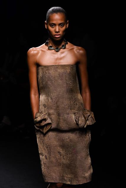 A model presents a creation for Ferragamo for the Women's Ready to Wear Fall/Winter 2026-2027 collection fashion show as part of the Milano Fashion Week, in Milan, northern Italy, on February 28, 2026. (Photo by Andreas SOLARO / AFP)