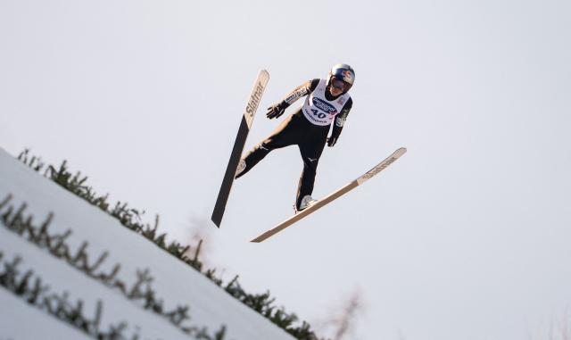 Japan's Sara Takanashi competes the Women's Normal Hill HS90 competition at the FIS Ski Jumping World Cup in Hinzenbach, Austria, on February 28, 2026. (Photo by GEORG HOCHMUTH / APA / AFP) / Austria OUT