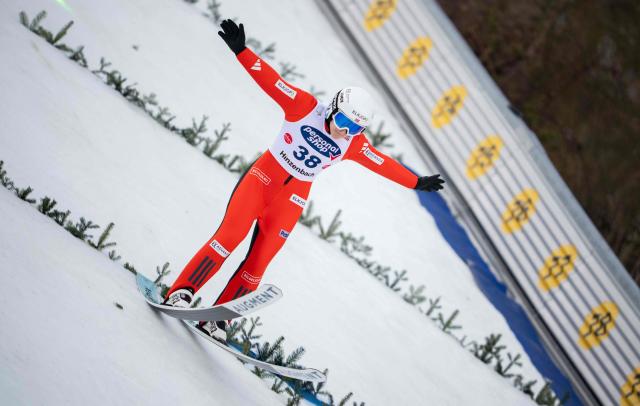 Norway's Heidi Dyhre Traaserud competes the Women's Normal Hill HS90 competition at the FIS Ski Jumping World Cup in Hinzenbach, Austria, on February 28, 2026. (Photo by GEORG HOCHMUTH / APA / AFP) / Austria OUT