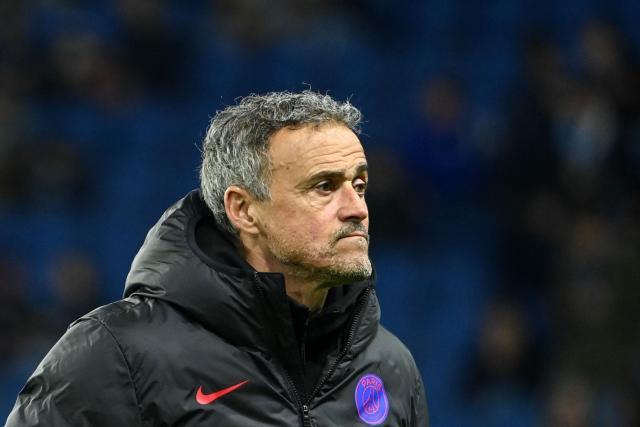 Paris Saint-Germain's Spanish headcoach Luis Enrique looks on ahead of the French L1 football match between Le Havre AC and Paris Saint-Germain (PSG) at the Stade Oceane in Le Havre, north-western France, on February 28, 2026. (Photo by JEAN-FRANCOIS MONIER / AFP)
