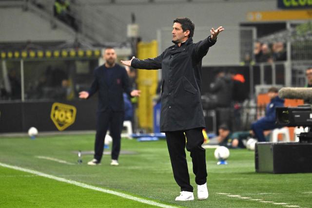 Inter Milan's Romanian head coach Cristian Chivu gestures during the Italian Serie A football match between Inter Milan and Genoa at the San Siro Stadium in Milan on February 28, 2026. (Photo by Andreas SOLARO / AFP)