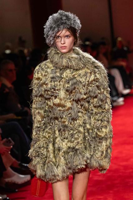 A model presents a creation for Bottega Veneta during the womens's ready-to-wear Fall/Winter 2026 collection fashion show as part of the Milan Fashion Week, in Milan on February 28, 2026. (Photo by MIGUEL MEDINA / AFP)