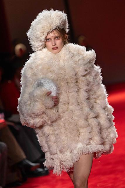 A model presents a creation for Bottega Veneta during the womens's ready-to-wear Fall/Winter 2026 collection fashion show as part of the Milan Fashion Week, in Milan on February 28, 2026. (Photo by MIGUEL MEDINA / AFP)