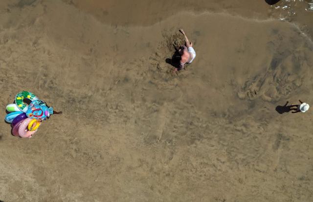 Aerial view of the Acapulco beach, Guerrero state, Mexico on February 28, 2026. (Photo by Alfredo ESTRELLA / AFP)