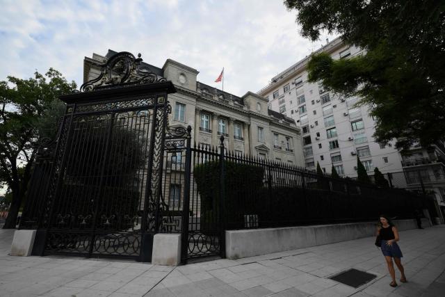 A woman walks in front of the U.S. ambassador’s residence in Buenos Aires on February 28, 2026. Argentina went on high alert Saturday after the US and Israeli attacks on Iran and the latter's retaliatory strikes.

The heightened alert in Argentina involves "all the country's sensitive targets, critical infrastructure and the Jewish community," President Javier Milei's office said in a statement. (Photo by Luis ROBAYO / AFP)