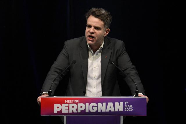 French leftist La France Insoumise (LFI) party Perpignan mayoral candidate Mickael Idrac delivers a speech during a campaign rally ahead of France's municipal elections, in Perpignan, southern France, on March 1, 2026. French voters head to the polls for municipal elections on March 15 and 22, 2026. (Photo by Ed JONES / AFP)