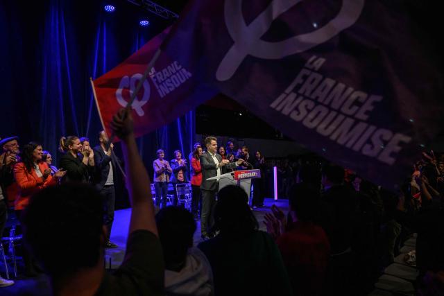 French leftist La France Insoumise (LFI) party Perpignan mayoral candidate Mickael Idrac delivers a speech during a campaign rally ahead of France's municipal elections, in Perpignan, southern France, on March 1, 2026. French voters head to the polls for municipal elections on March 15 and 22, 2026. (Photo by Ed JONES / AFP)