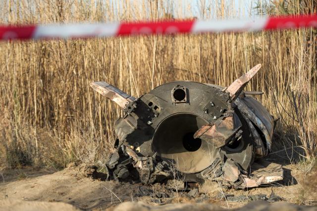 The fuel tank of a rocket that landed in a rural village in the Siyahi area near the city of Hilla in the central Babil province is pictured on March 1, 2026. Iraq, which has recently regained a sense of stability but has long been a proxy battleground between the US and Iran, warned that it did not want to be dragged into the war that started on February 28 with US and Israeli strikes on Iran. (Photo by Karrar Jabbar / AFP)