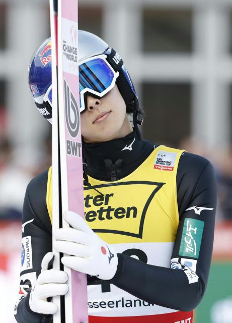 Japan's Ryoyu Kobayashi reacts after the second round of the Men Flying Hill Individual HS235 competition of the FIS Ski Jumping World Cup in Kulm Bad Mitterndorf, Austria, on March 1, 2026. (Photo by ERWIN SCHERIAU / APA / AFP) / Austria OUT