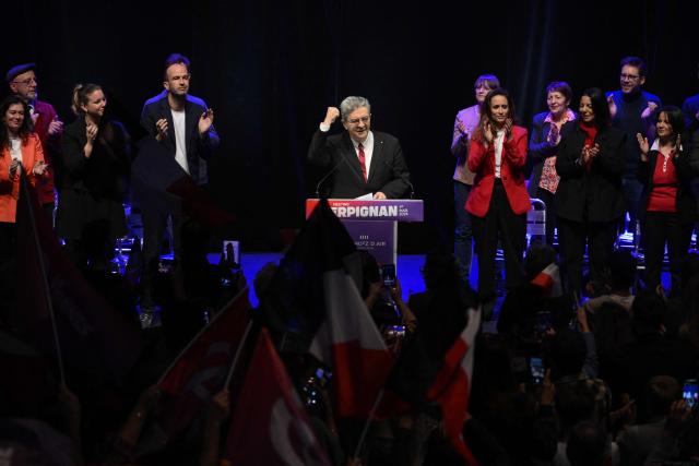 Leader of French leftist La France Insoumise (LFI) party Jean-Luc Melenchon delivers a speech during a campaign rally of the LFI Perpignan mayoral candidate ahead of France's municipal elections, in Perpignan, southern France, on March 1, 2026. French voters head to the polls for municipal elections on March 15 and 22, 2026. (Photo by Ed JONES / AFP)