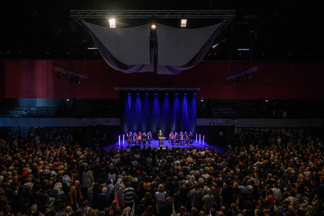Leader of French leftist La France Insoumise (LFI) party Jean-Luc Melenchon delivers a speech during a campaign rally of the LFI Perpignan mayoral candidate ahead of France's municipal elections, in Perpignan, southern France, on March 1, 2026. French voters head to the polls for municipal elections on March 15 and 22, 2026. (Photo by Ed JONES / AFP)