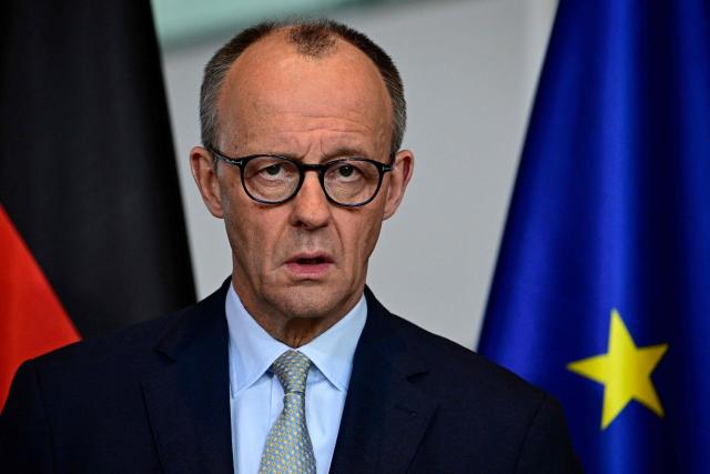 German Chancellor Friedrich Merz addresses a press conference on the situation in the Middle East at the Chancellery in Berlin on March 1, 2026.  (Photo by Tobias SCHWARZ / AFP)