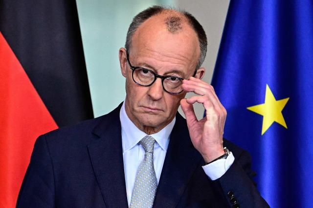 German Chancellor Friedrich Merz addresses a press conference on the situation in the Middle East at the Chancellery in Berlin on March 1, 2026.  (Photo by Tobias SCHWARZ / AFP)
