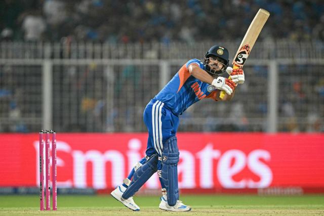 India's Ishan Kishan plays a shot during the 2026 ICC Men's T20 Cricket World Cup Super Eights match between India and West Indies at the Eden Gardens in Kolkata on March 1, 2026. (Photo by Dibyangshu SARKAR / AFP)