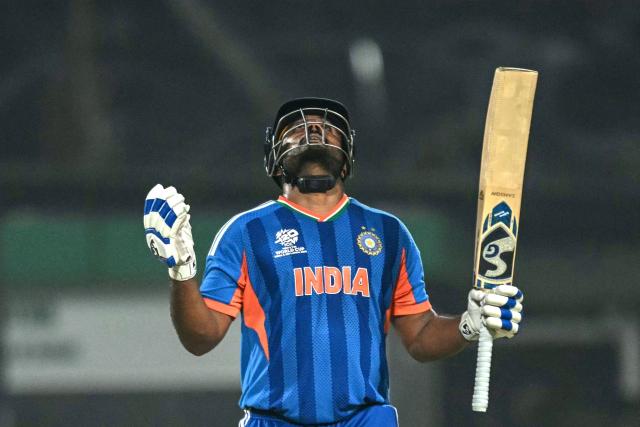 TOPSHOT - India's Sanju Samson celebrates after scoring a half-century (50 runs) during the 2026 ICC Men's T20 Cricket World Cup Super Eights match between India and West Indies at the Eden Gardens in Kolkata on March 1, 2026. (Photo by Arun SANKAR / AFP)